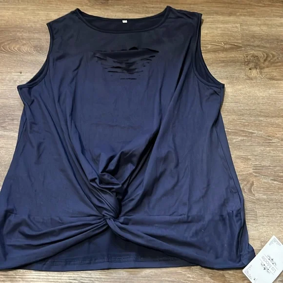La Mode navy sleeveless knit front shirt - Picture 1 of 5